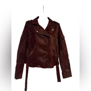 Thread & Supply Faux Leather Moto Jacket Oxblood Red Sz L